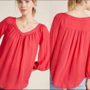 Maeve by Anthropologie Red Boswell Blouse Top Boho Peasant Tunic Size 8